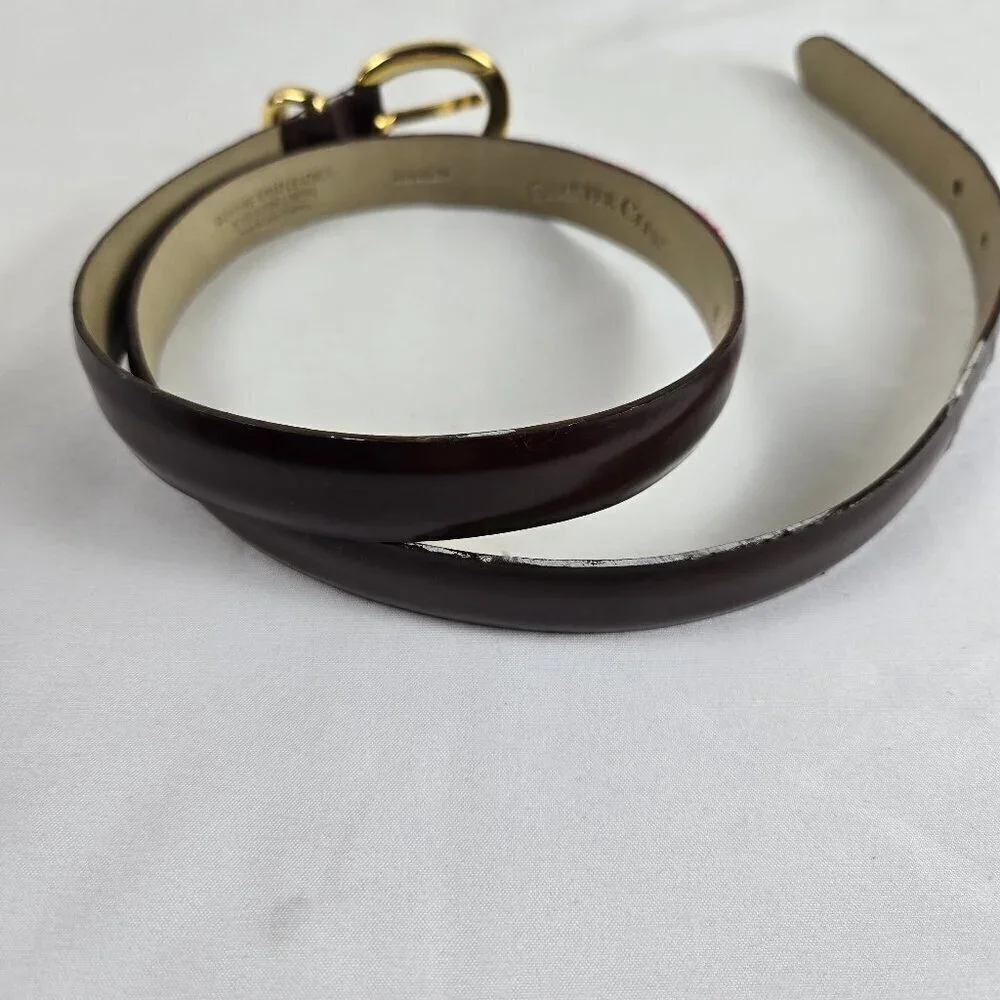 Charter Club Women's Size Medium Burgundy Split Leather Belt Gold Hardware